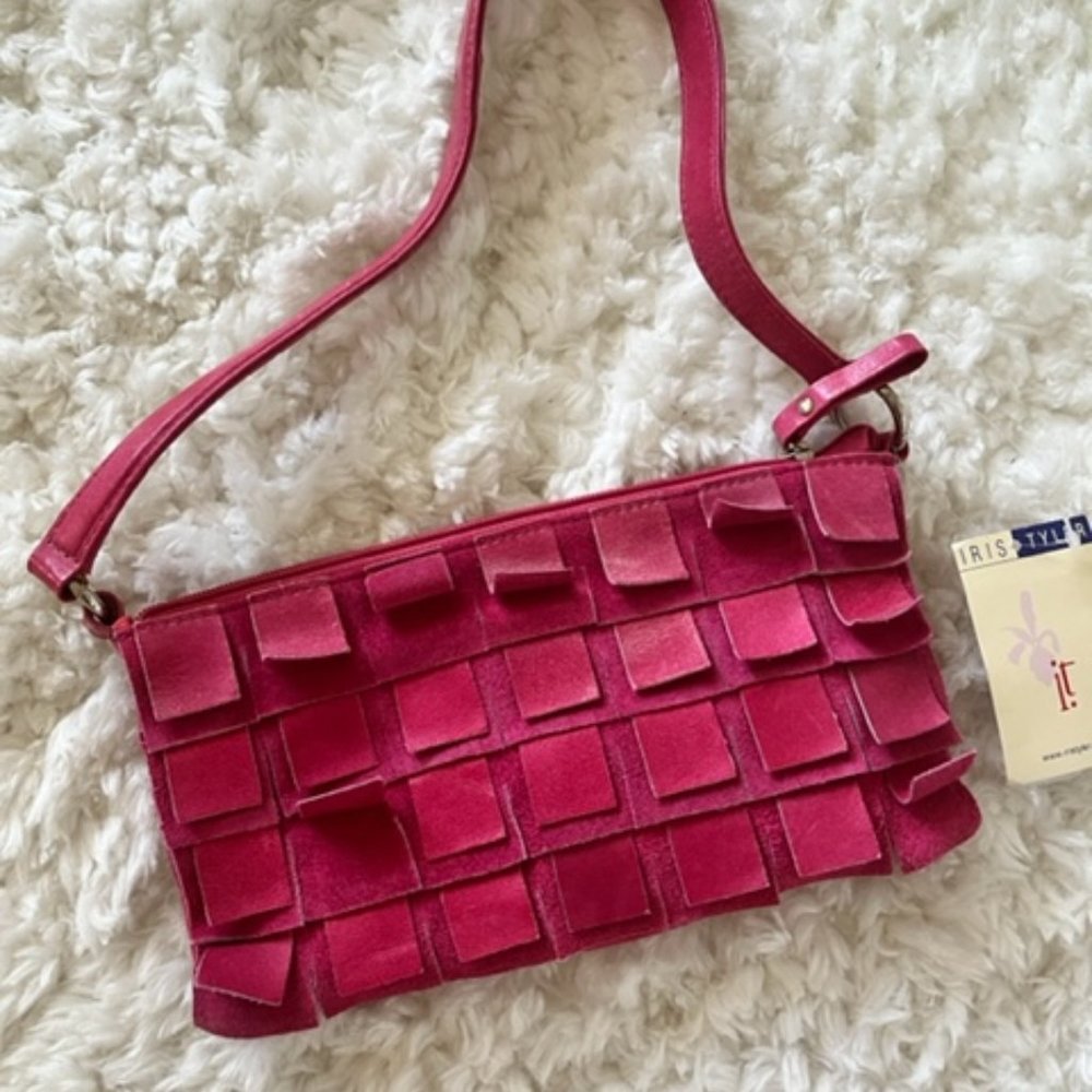 Pink Iris Tyler Leather Baguette Hand bag NWT
